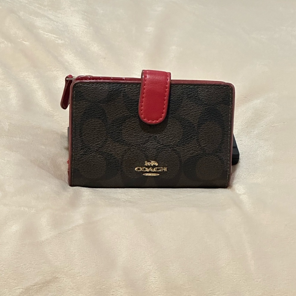 Coach Red and Brown Signature Wallet